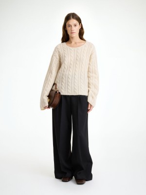 By Malene Birger Cierra Cable-knit Sweater Strikkevarer Oyster Gray | DK_BB46236