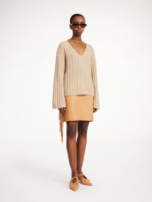 By Malene Birger Cimone Ribbed Sweater Strikkevarer Beige | DK_BB64350
