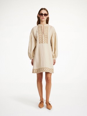 By Malene Birger Limonna Linen Midi Kjole Oyster Gray | DK_BB53228